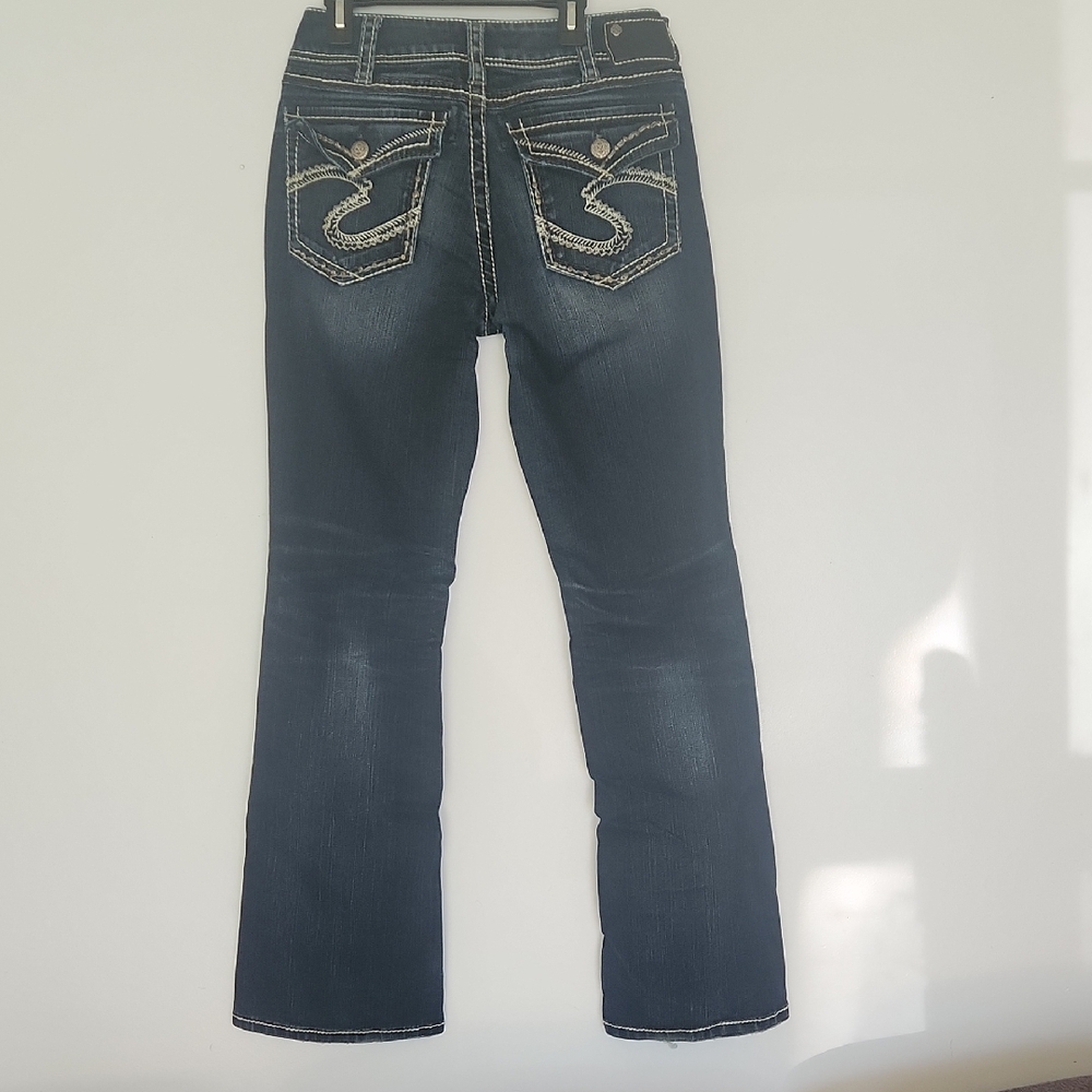 Indigo Blue Boot Cut Jeans with Silver Stitching